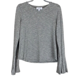 Highline Collective Women’s M Striped Long Bell Sleeve Crewneck Cotton Blend Top